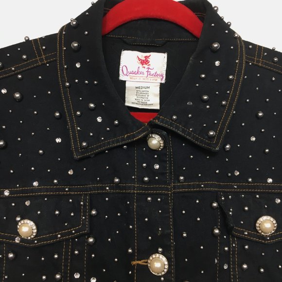 Quacker Factory Art to wear Embellished Dark Denim Jean Jacket Med - Picture 1 of 14